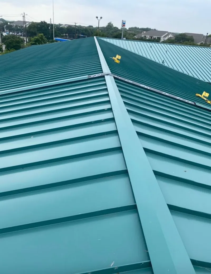 Green commercial metal roof ridge and valley for Metal Roof Repair in Cherry Valley